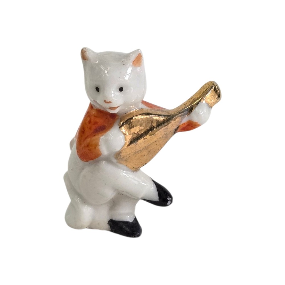 1920's Cat Kitty Porcelain Jazz Band Figurines Made In Japan‎ Gold Instruments - Picture 4 of 9